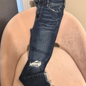 American Eagle Outfitters Blue Skinny Jeans with Distressed Details